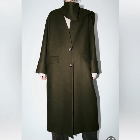 ZARA KHAKI MANTECO WOOL SCARF COAT ZW COLLECTION - Picture 2 of 6